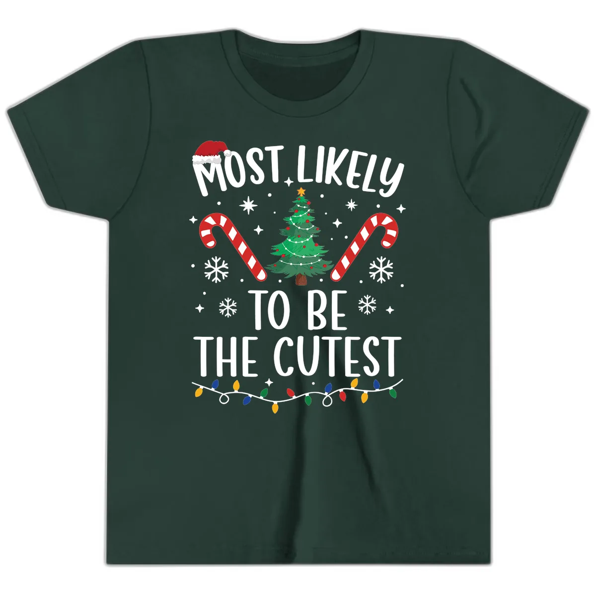 Most Likely To Be The Cutest Christmas Tree Youth T-Shirt in Forest