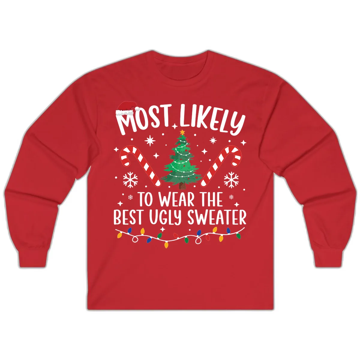 Most Likely To Wear The Best Ugly Sweater Long Sleeve in Red