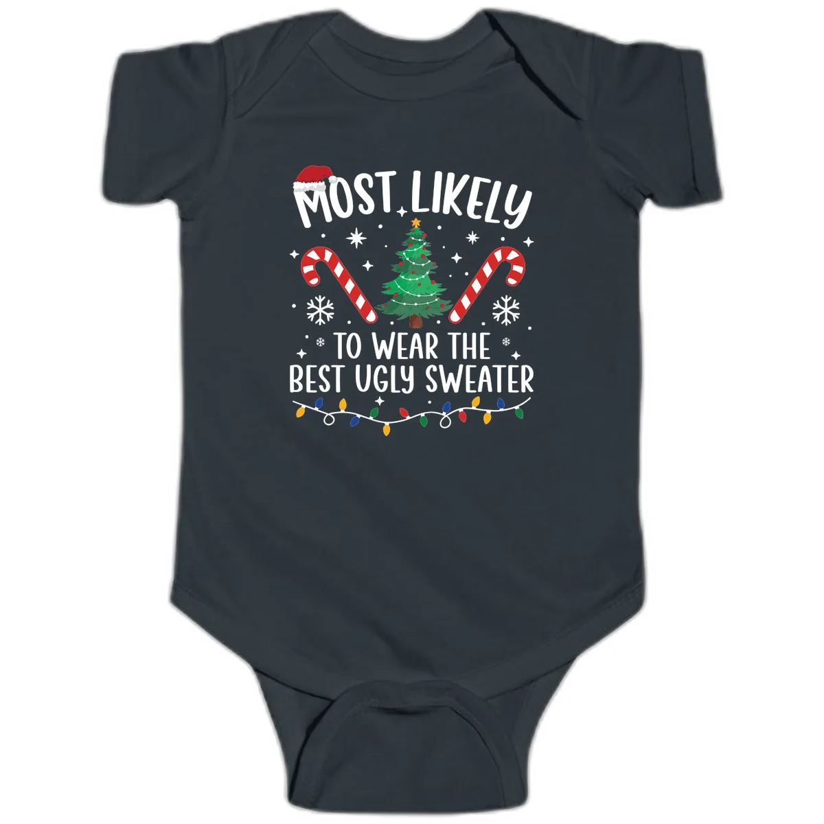 Most Likely To Wear The Best Ugly Sweater Baby Onesie in Black