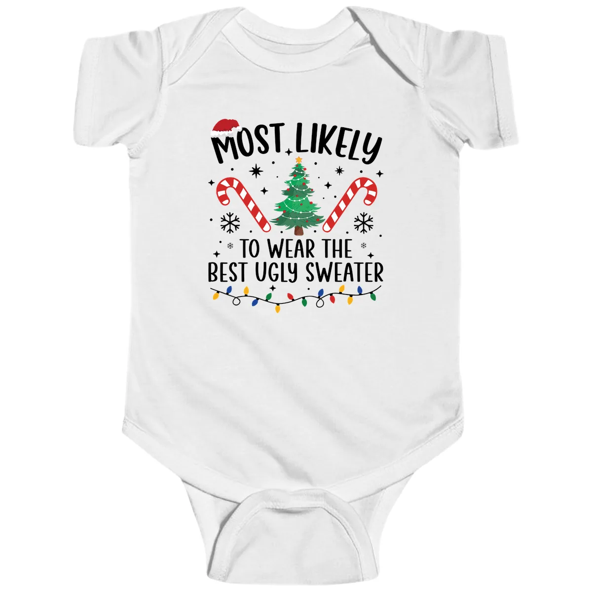 Most Likely To Wear The Best Ugly Sweater Baby Onesie in White
