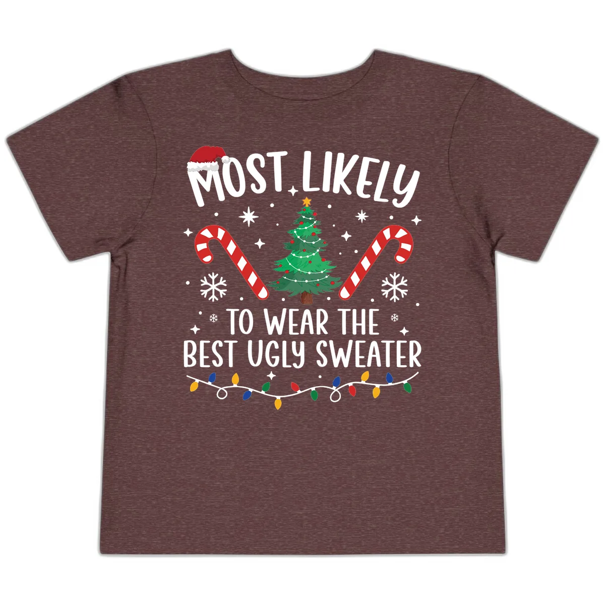 Most Likely To Wear The Best Ugly Sweater Toddler T-Shirt in Heather Maroon