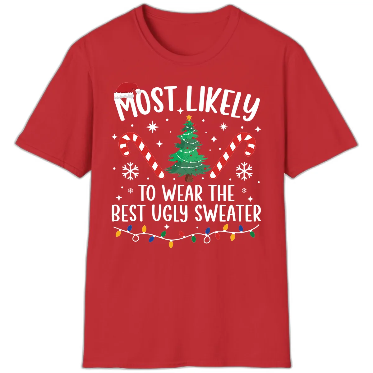 Most Likely To Wear The Best Ugly Sweater T-Shirt in Red