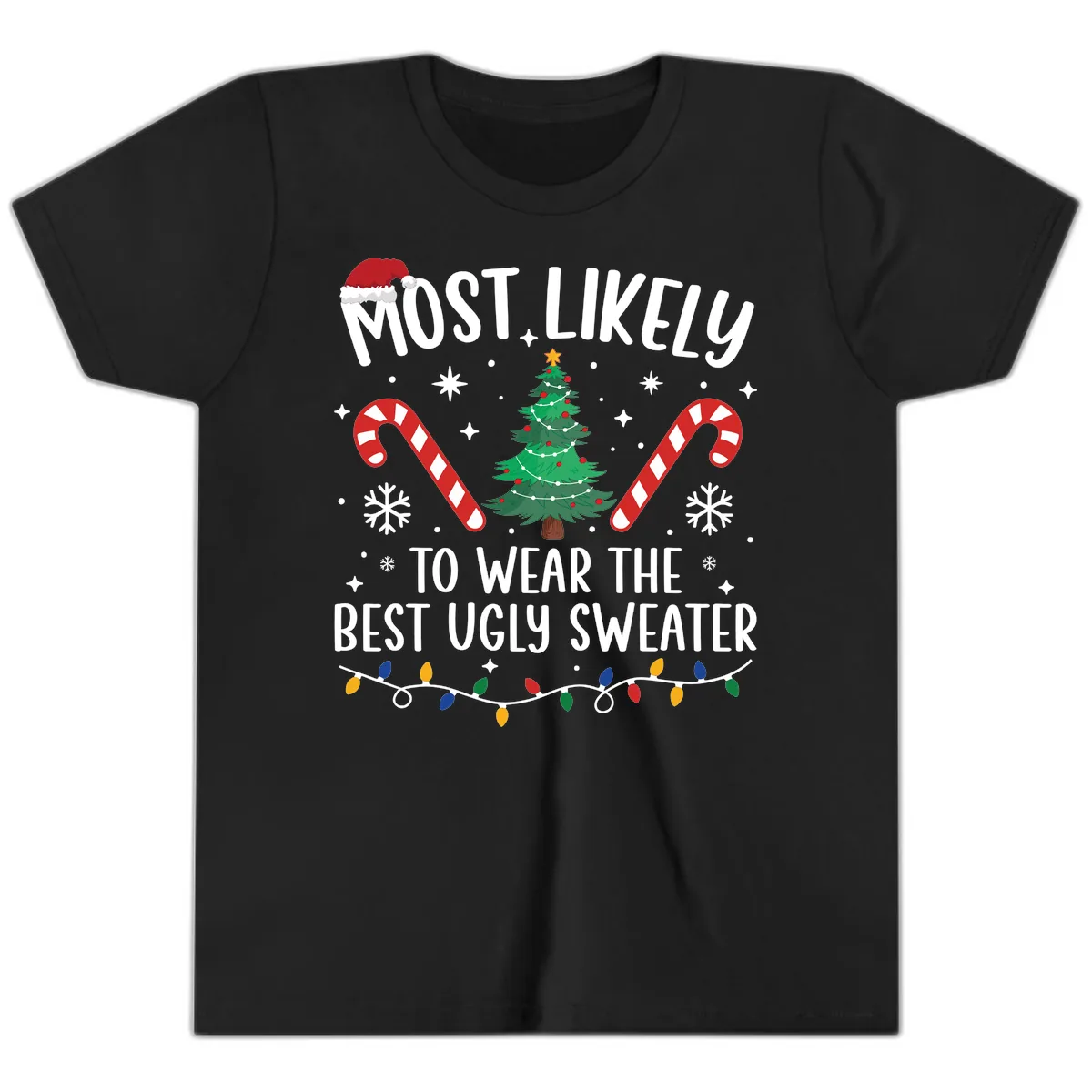 Most Likely To Wear The Best Ugly Sweater Youth T-Shirt in Black