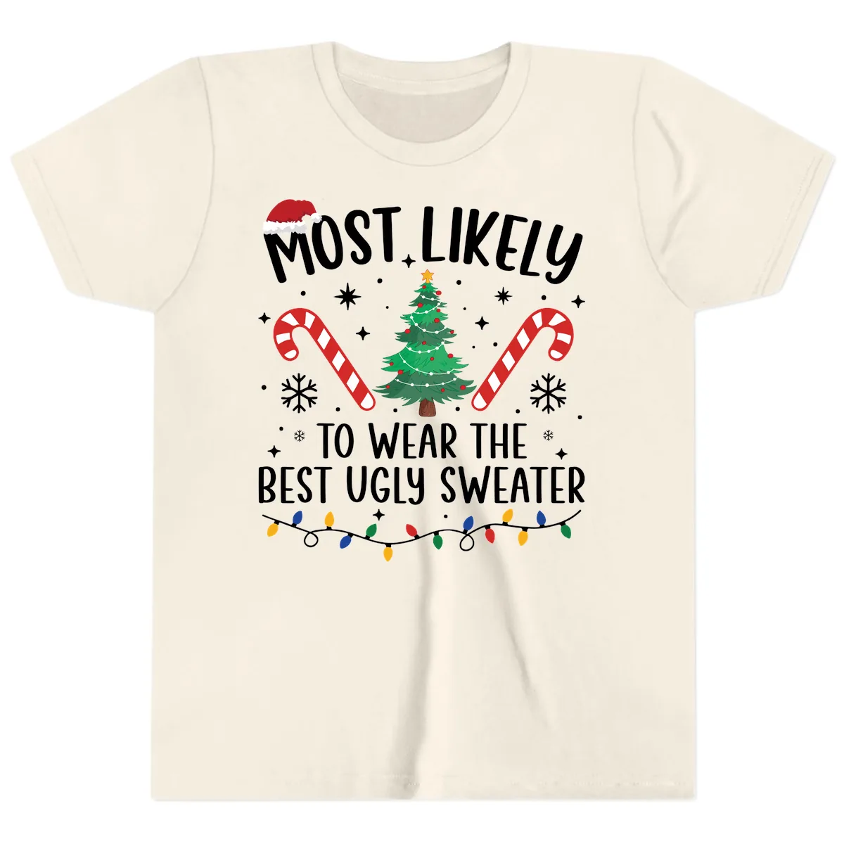 Most Likely To Wear The Best Ugly Sweater Youth T-Shirt in Natural