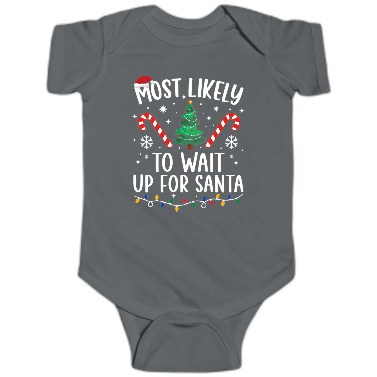 Most Likely To Wait Up For Santa Baby Onesie in Charcoal