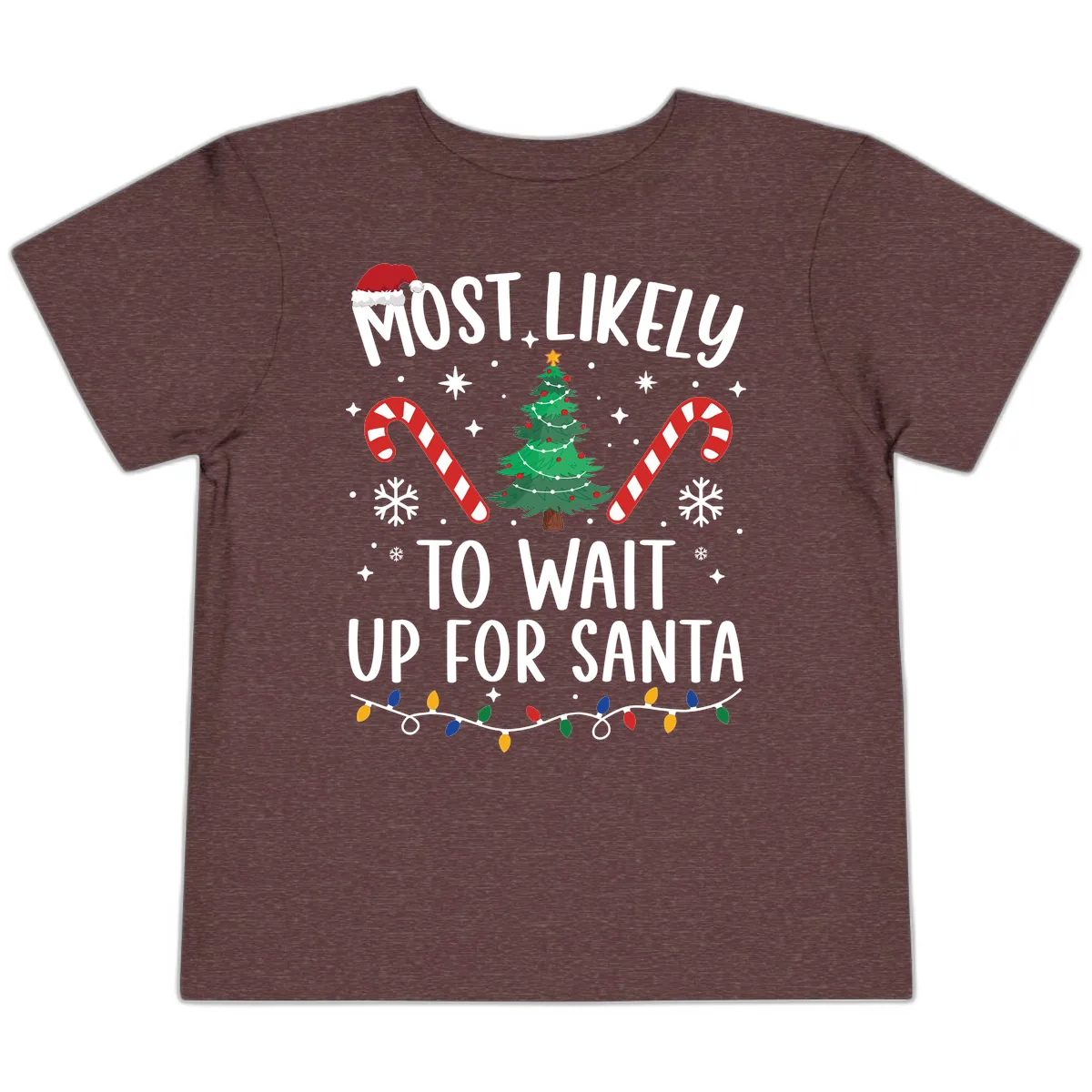 Most Likely To Wait Up For Santa Toddler T-Shirt in Heather Maroon