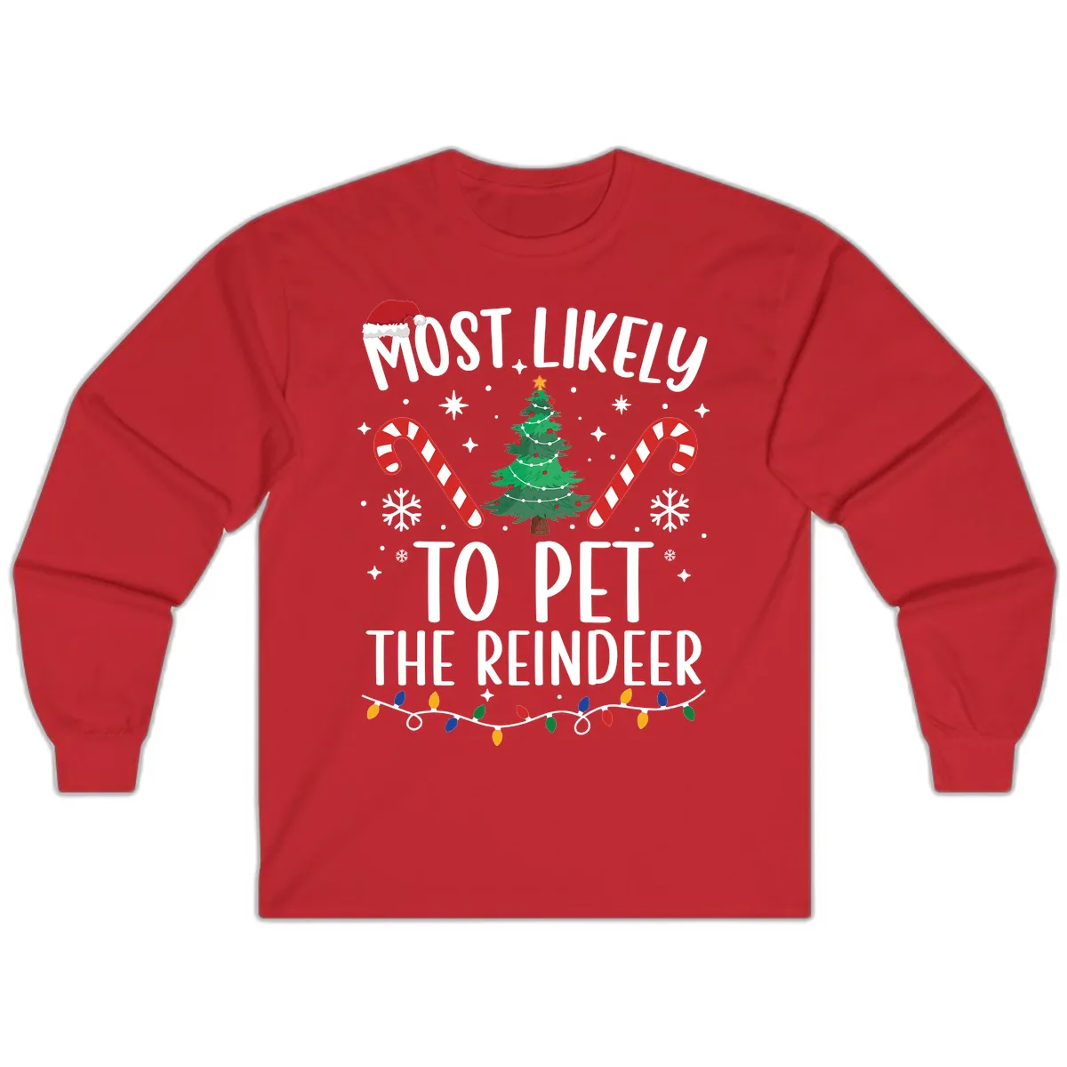 Most Likely To Pet The Reindeer Long Sleeve in Red