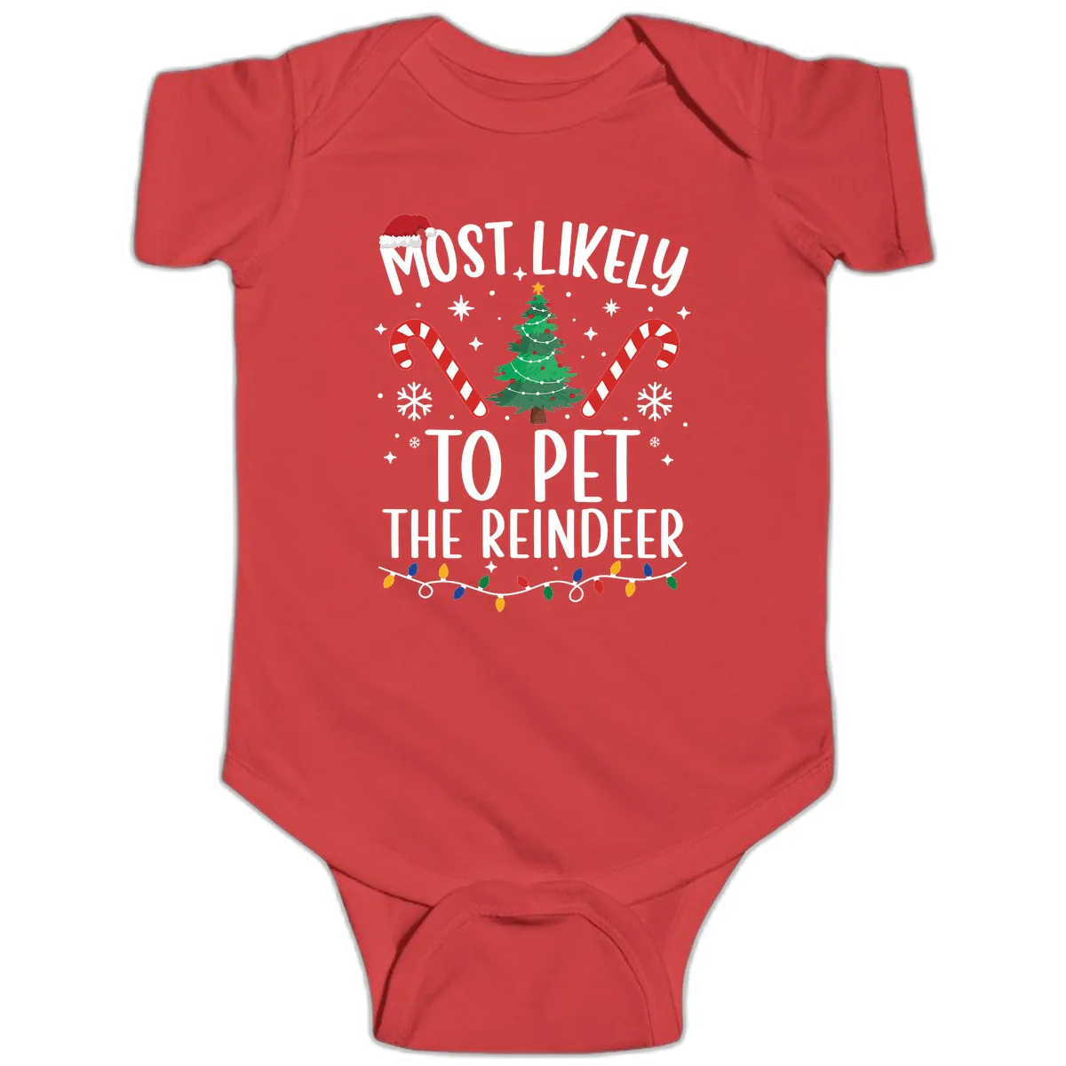 Most Likely To Pet The Reindeer Baby Onesie in Red