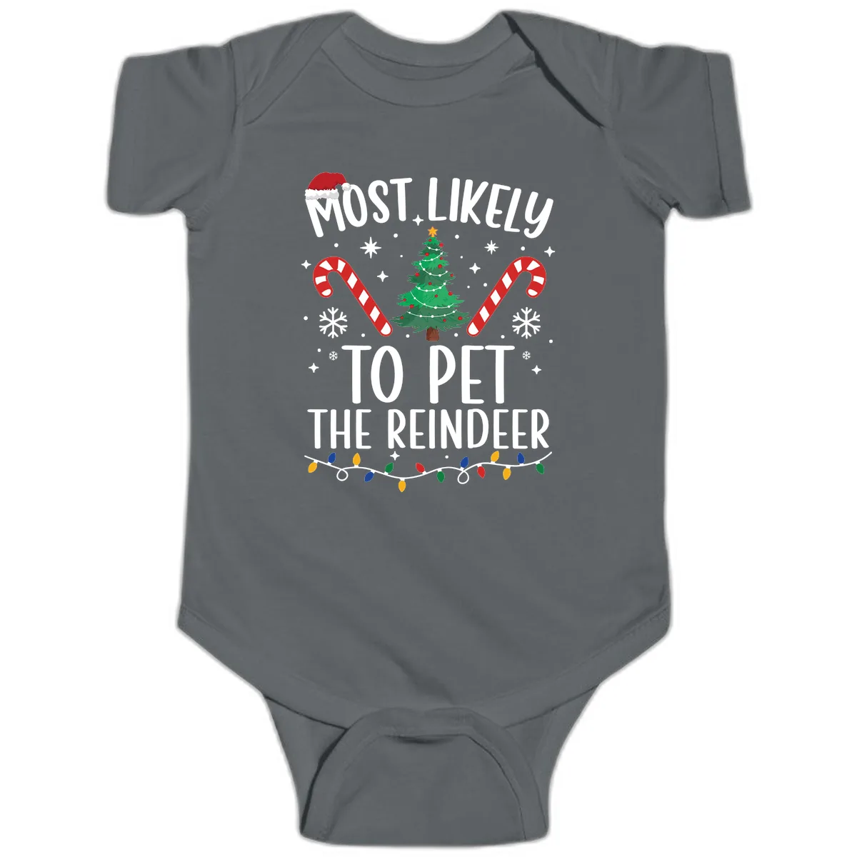Most Likely To Pet The Reindeer Baby Onesie in Charcoal