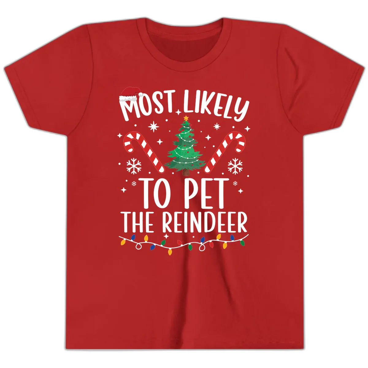 Most Likely To Pet The Reindeer Youth T-Shirt in Red