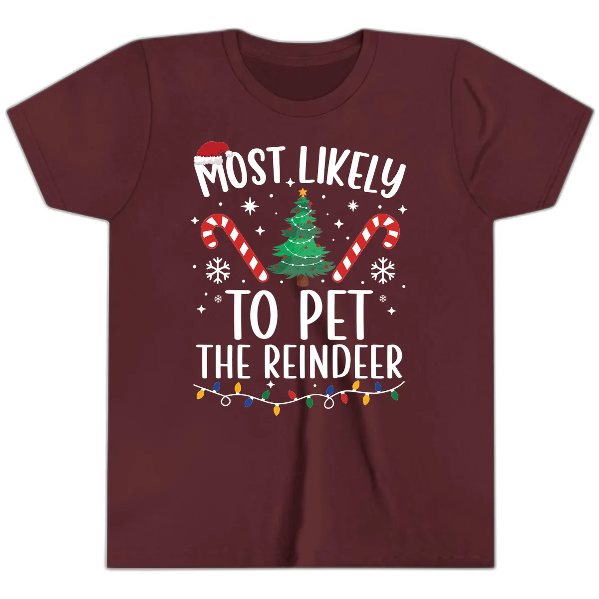 Most Likely To Pet The Reindeer Youth T-Shirt in Maroon