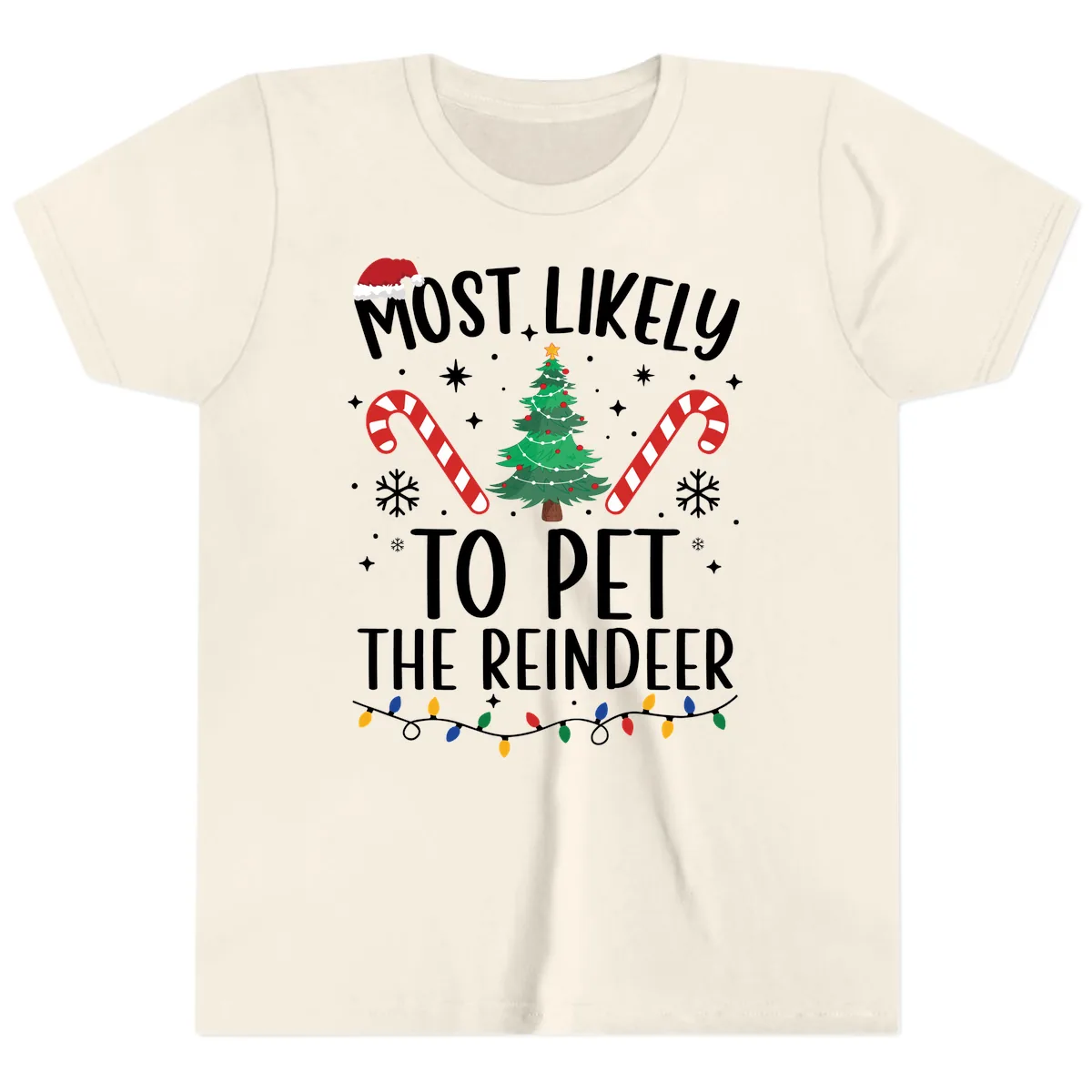 Most Likely To Pet The Reindeer Youth T-Shirt in Natural