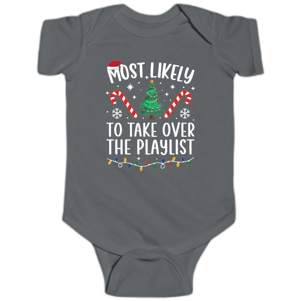 Most Likely To Take Over Playlist Baby Onesie in Charcoal