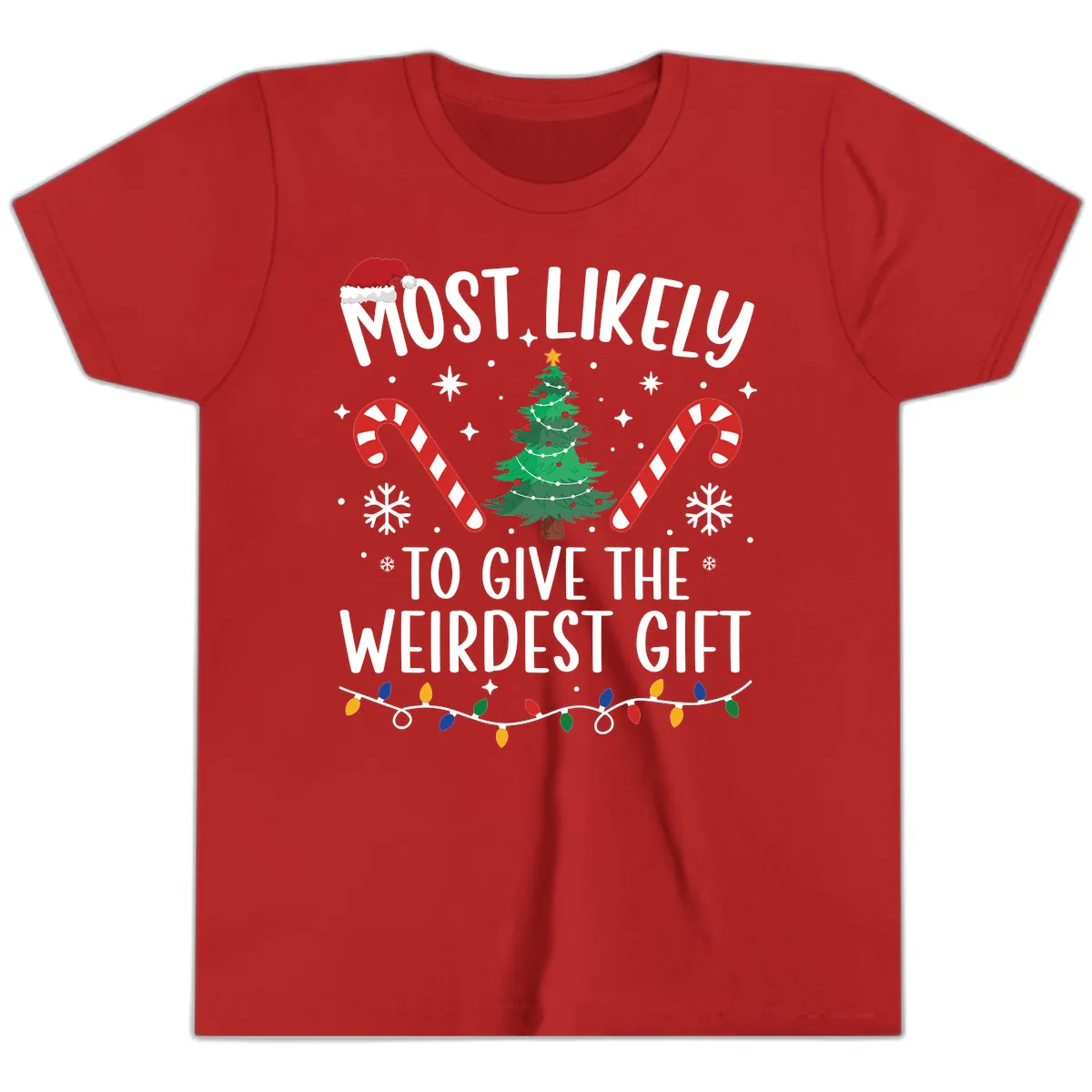 Most Likely To Give The Weirdest Gift Youth T-Shirt in Red