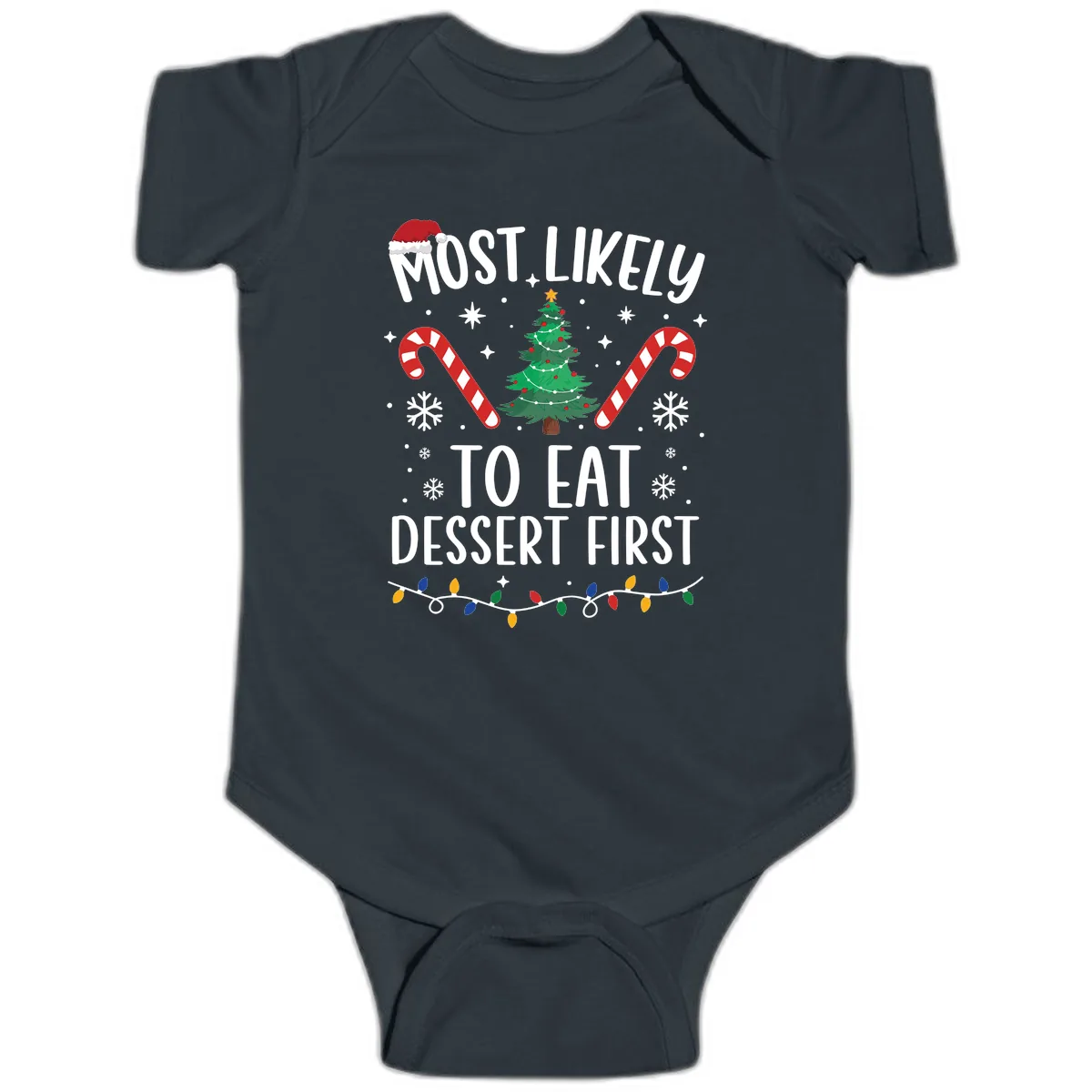 Most Likely To Eat Dessert First Christmas Baby Onesie in Black