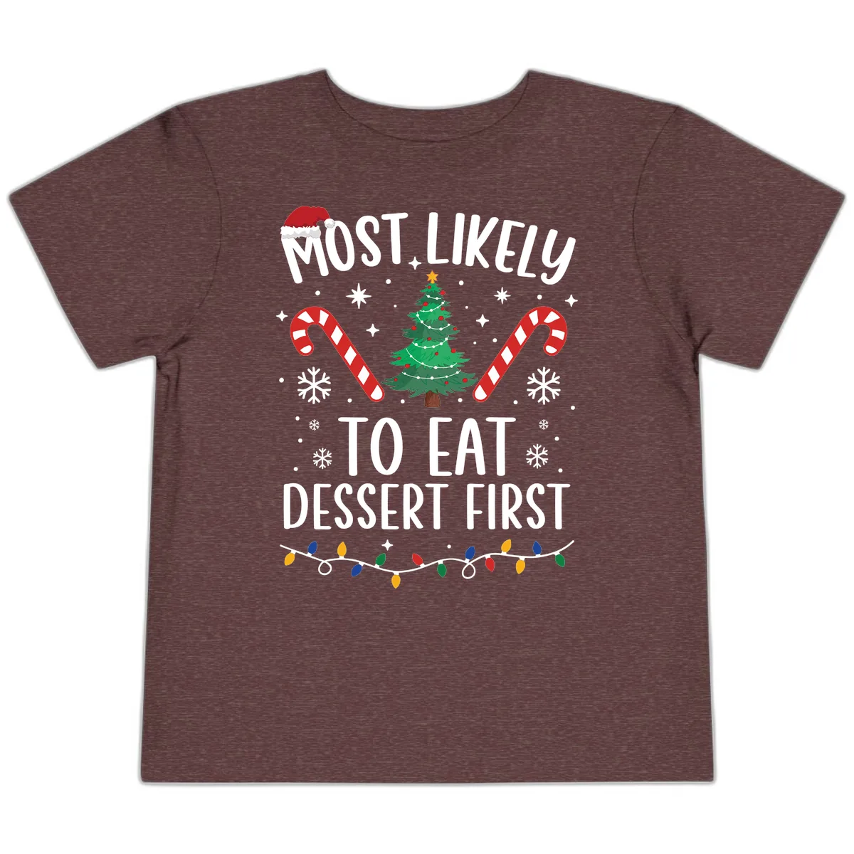 Most Likely To Eat Dessert First Christmas Toddler T-Shirt in Heather Maroon