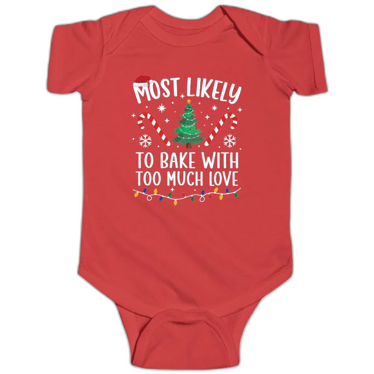 Most Likely To Bake With Too Much Love Baby Onesie in Red