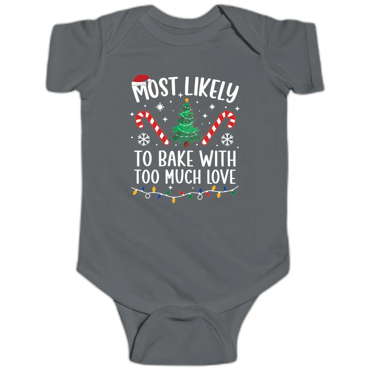 Most Likely To Bake With Too Much Love Baby Onesie in Charcoal