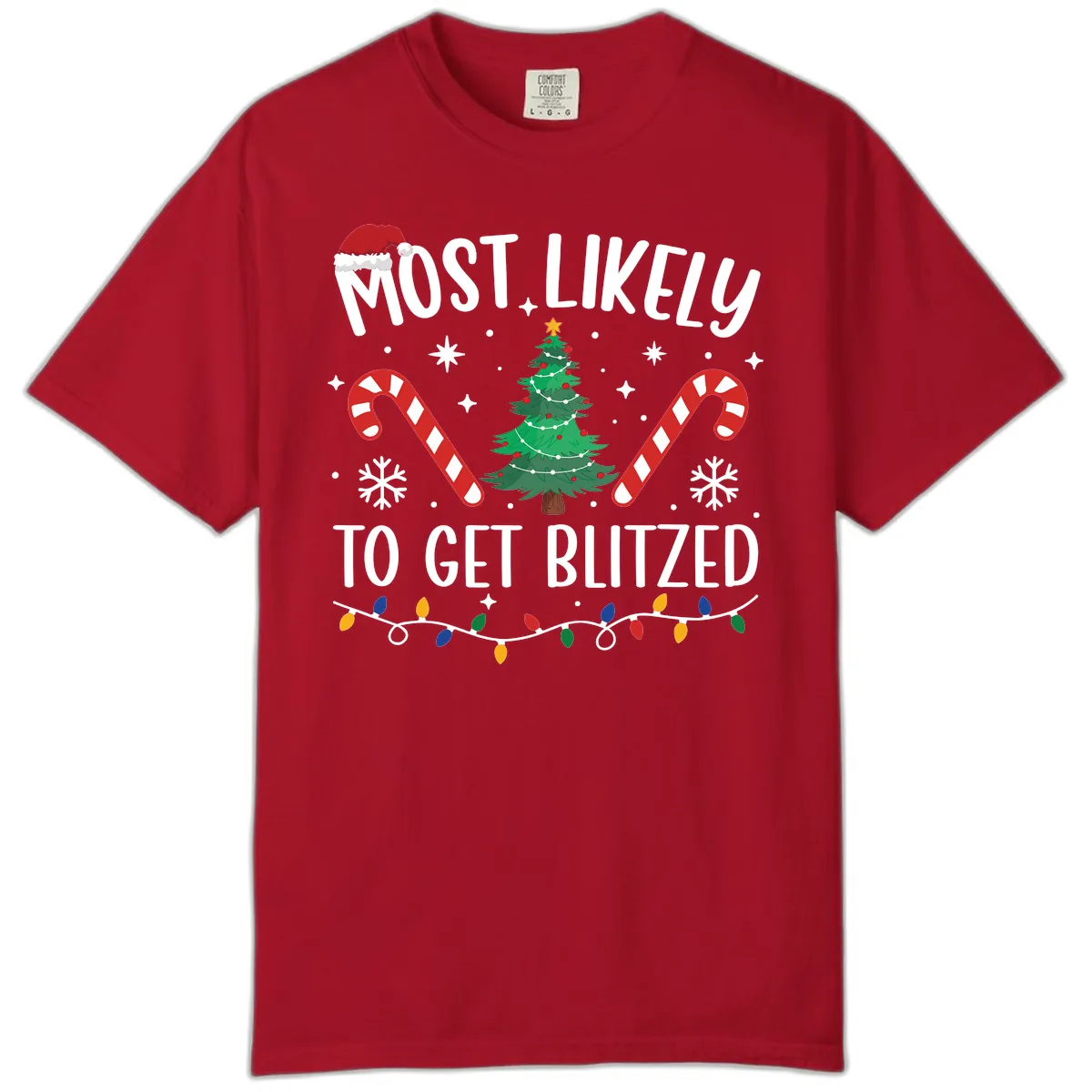 Most Likely To Get Blitzed Christmas Matching Comfort Color in Red