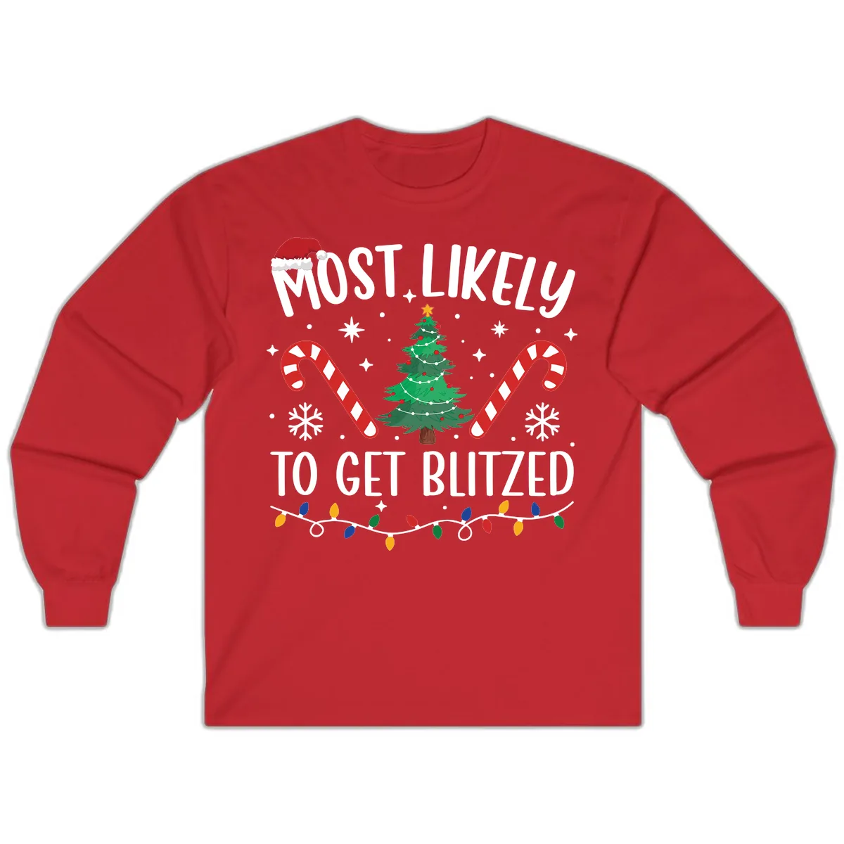 Most Likely To Get Blitzed Christmas Matching Long Sleeve in Red