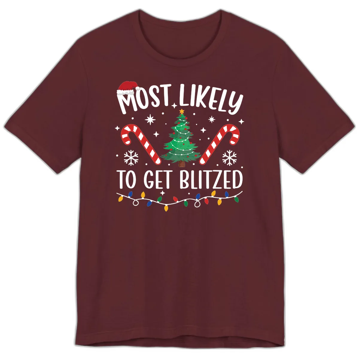 Most Likely To Get Blitzed Christmas Matching Premium T-Shirt in Maroon