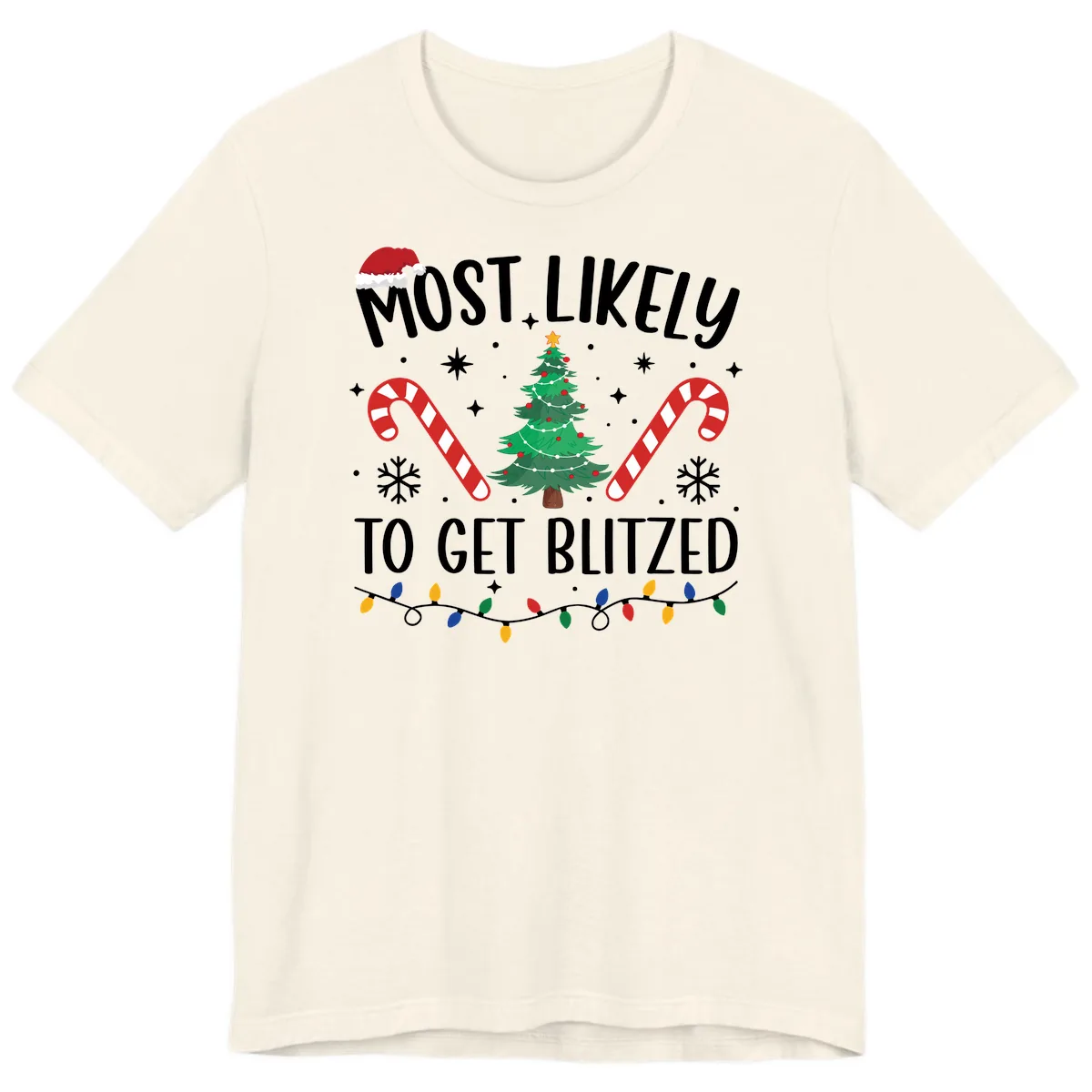 Most Likely To Get Blitzed Christmas Matching Premium T-Shirt in Natural