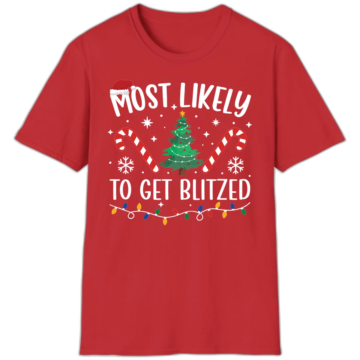 Most Likely To Get Blitzed Christmas Matching T-Shirt in Red