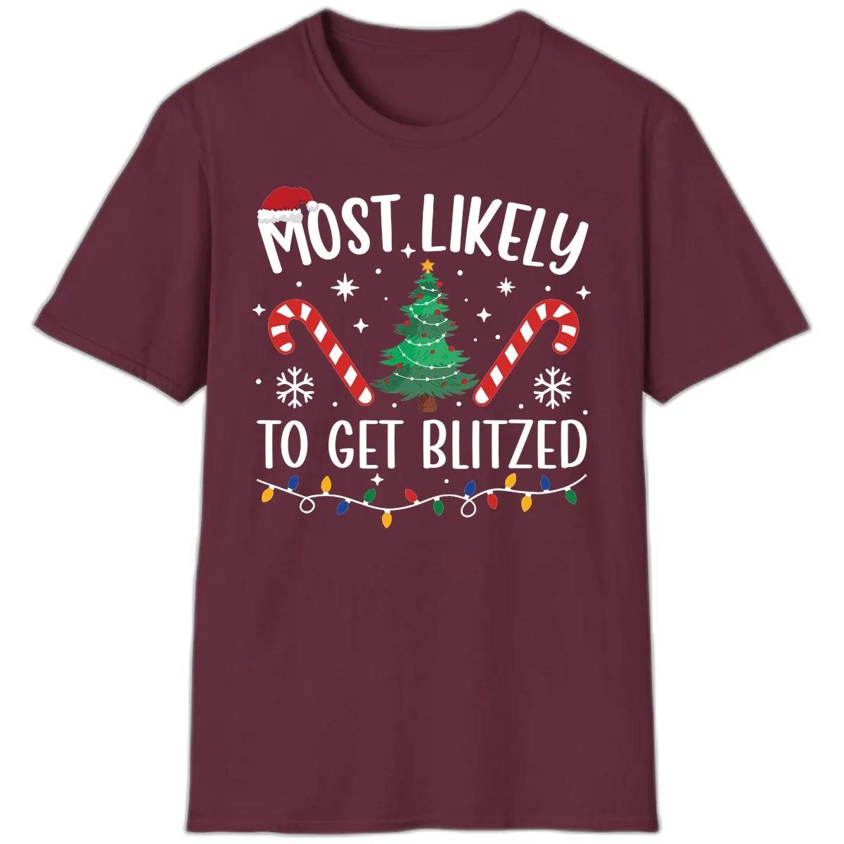 Most Likely To Get Blitzed Christmas Matching T-Shirt in Maroon