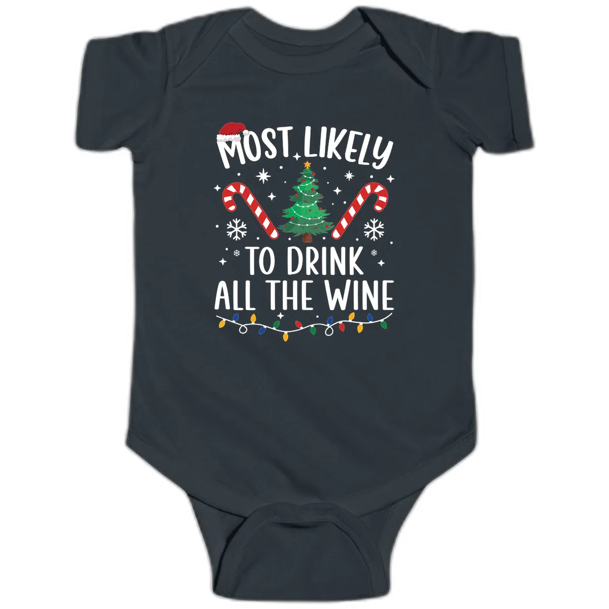 Most Likely To Drink All The Wine Christmas Shirt Baby Onesie in Black