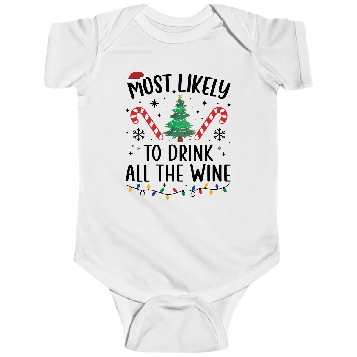 Most Likely To Drink All The Wine Christmas Shirt Baby Onesie in White