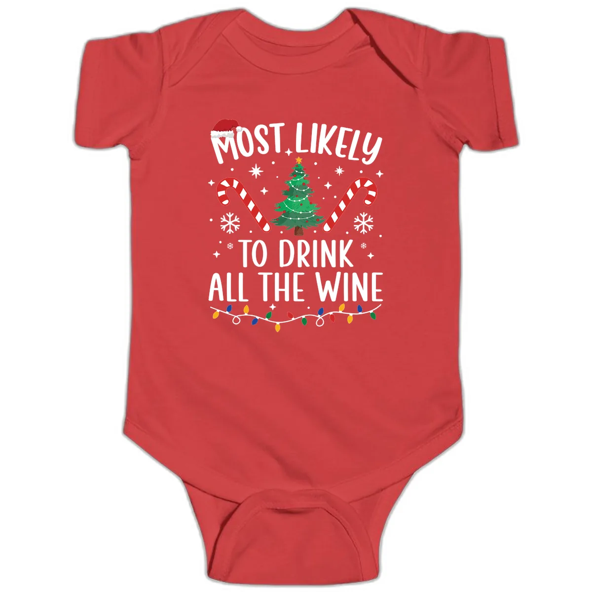 Most Likely To Drink All The Wine Christmas Shirt Baby Onesie in Red