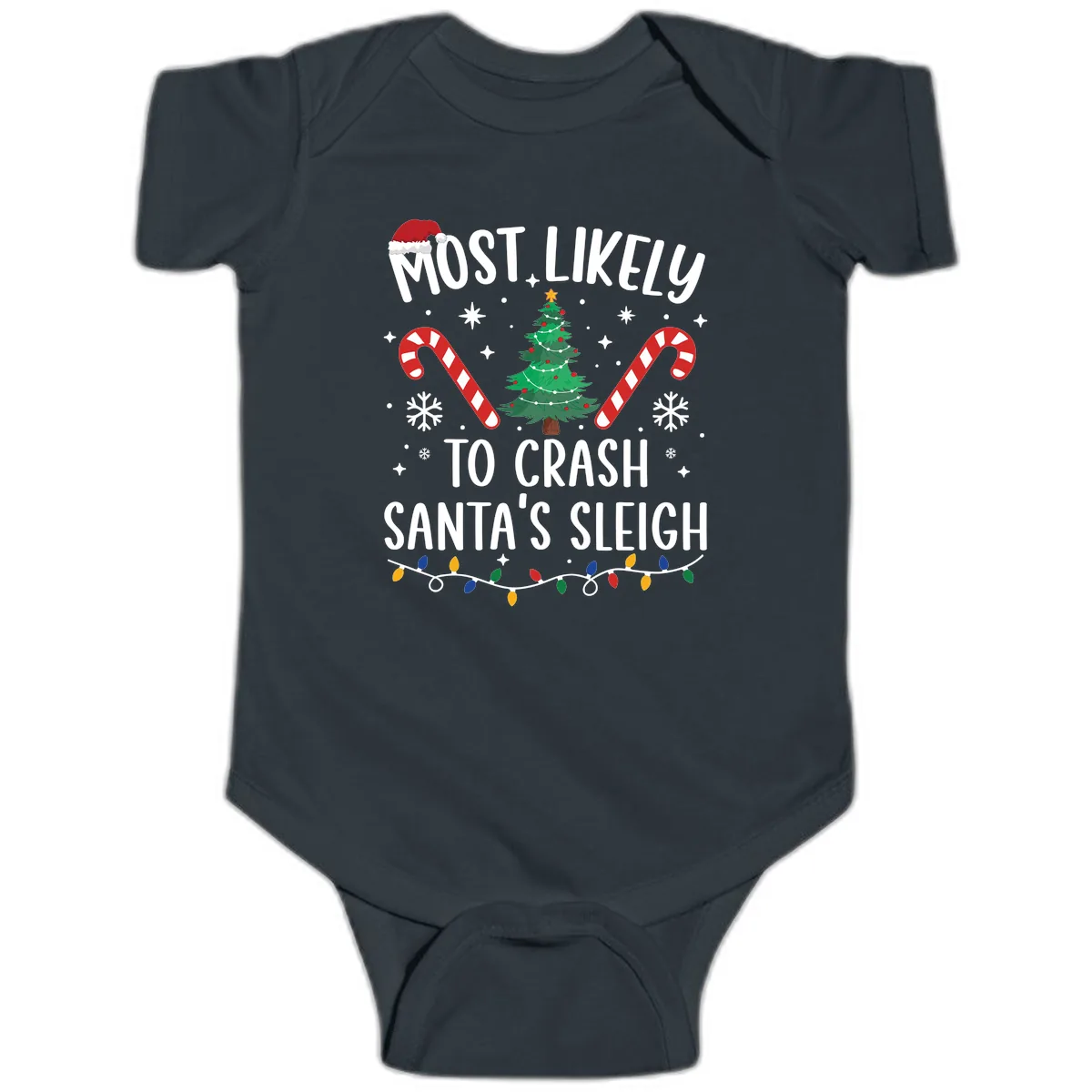 Most Likely To Crash Santa's Sleigh Baby Onesie in Black