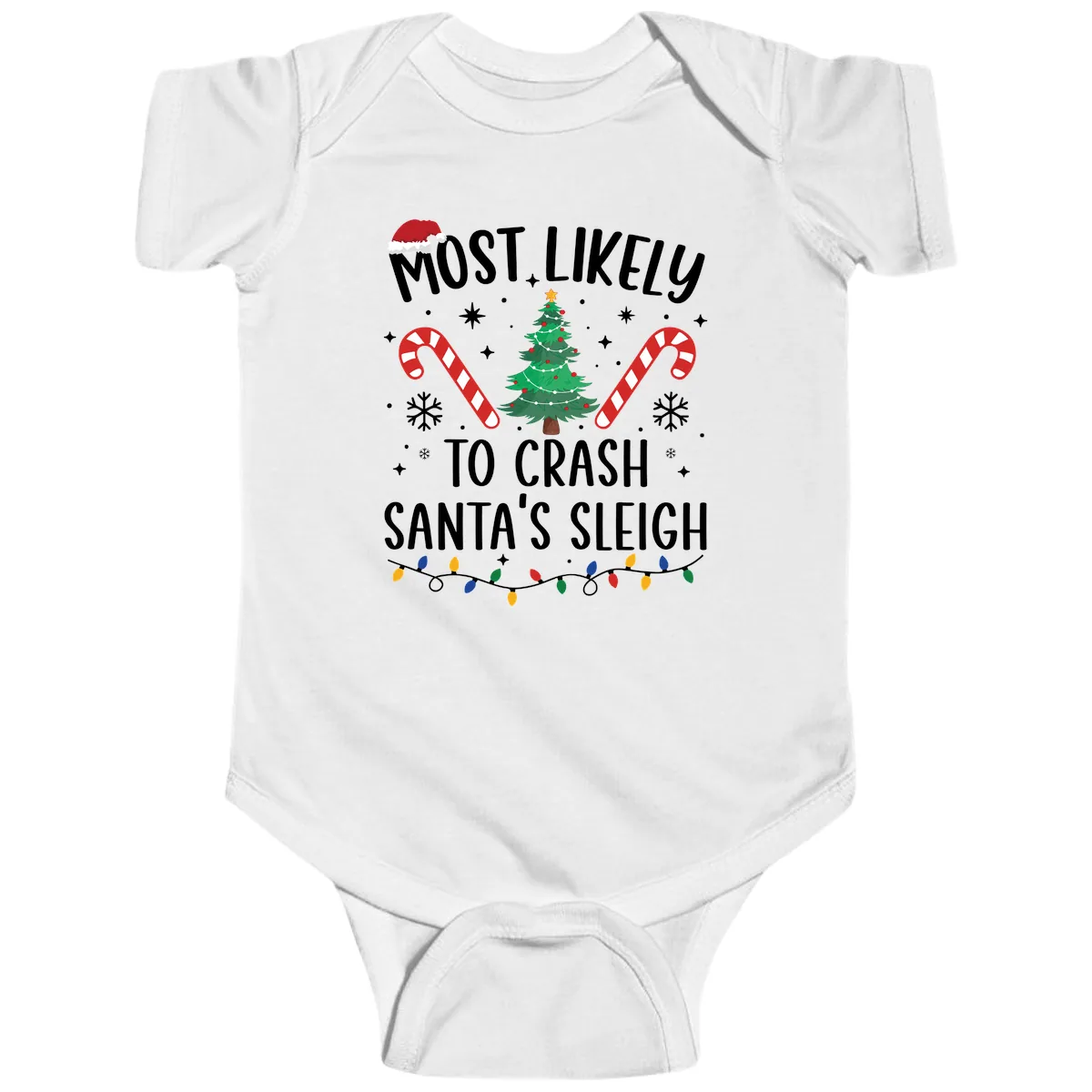 Most Likely To Crash Santa's Sleigh Baby Onesie in White