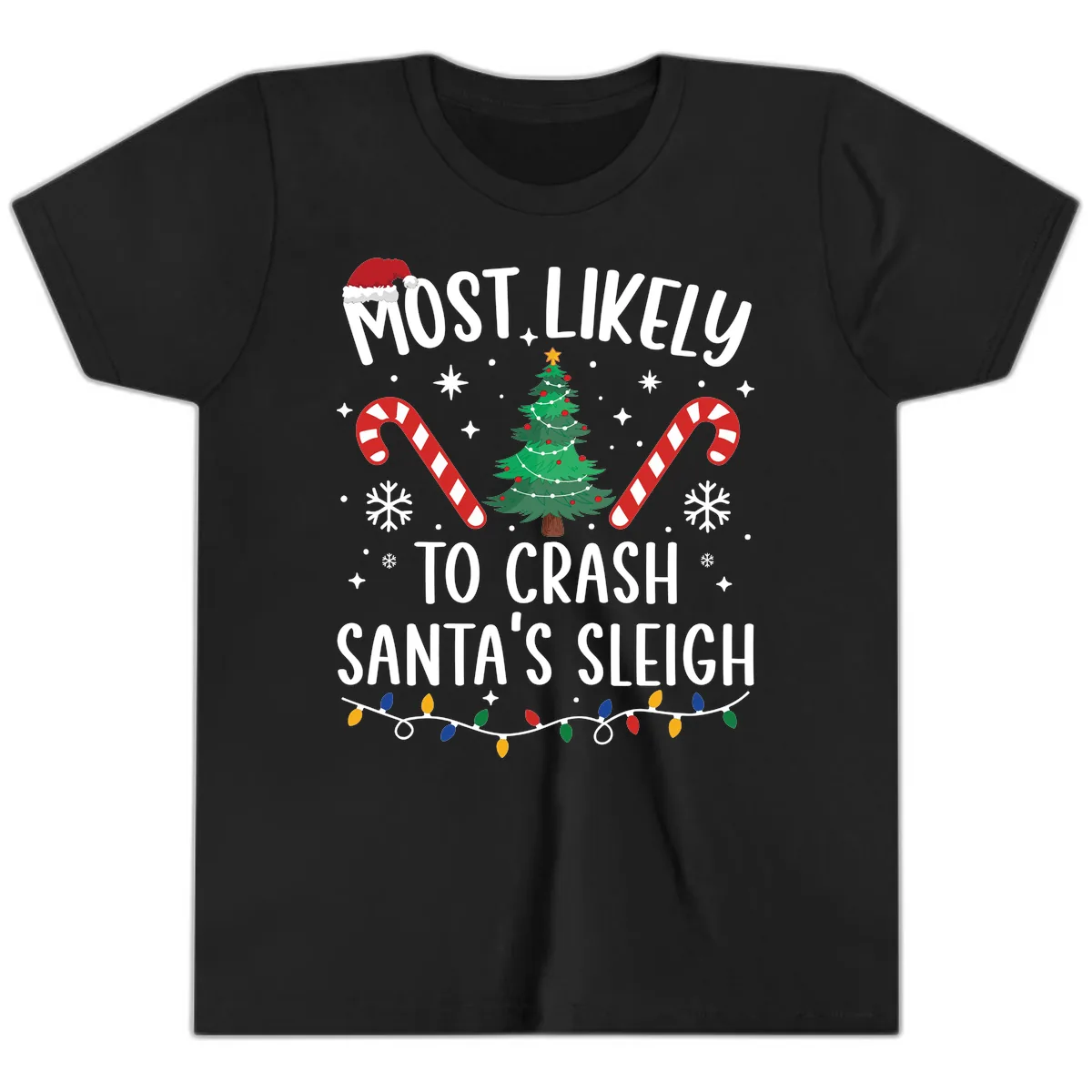 Most Likely To Crash Santa's Sleigh Youth T-Shirt in Black
