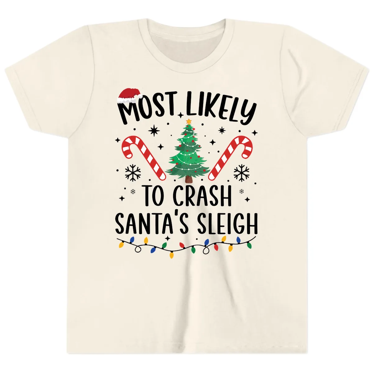 Most Likely To Crash Santa's Sleigh Youth T-Shirt in Natural