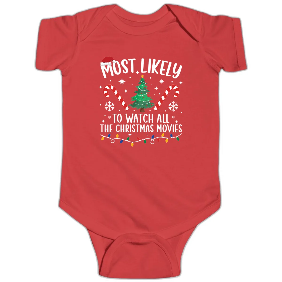 Most Likely To Watch All The Christmas Movies Baby Onesie in Red