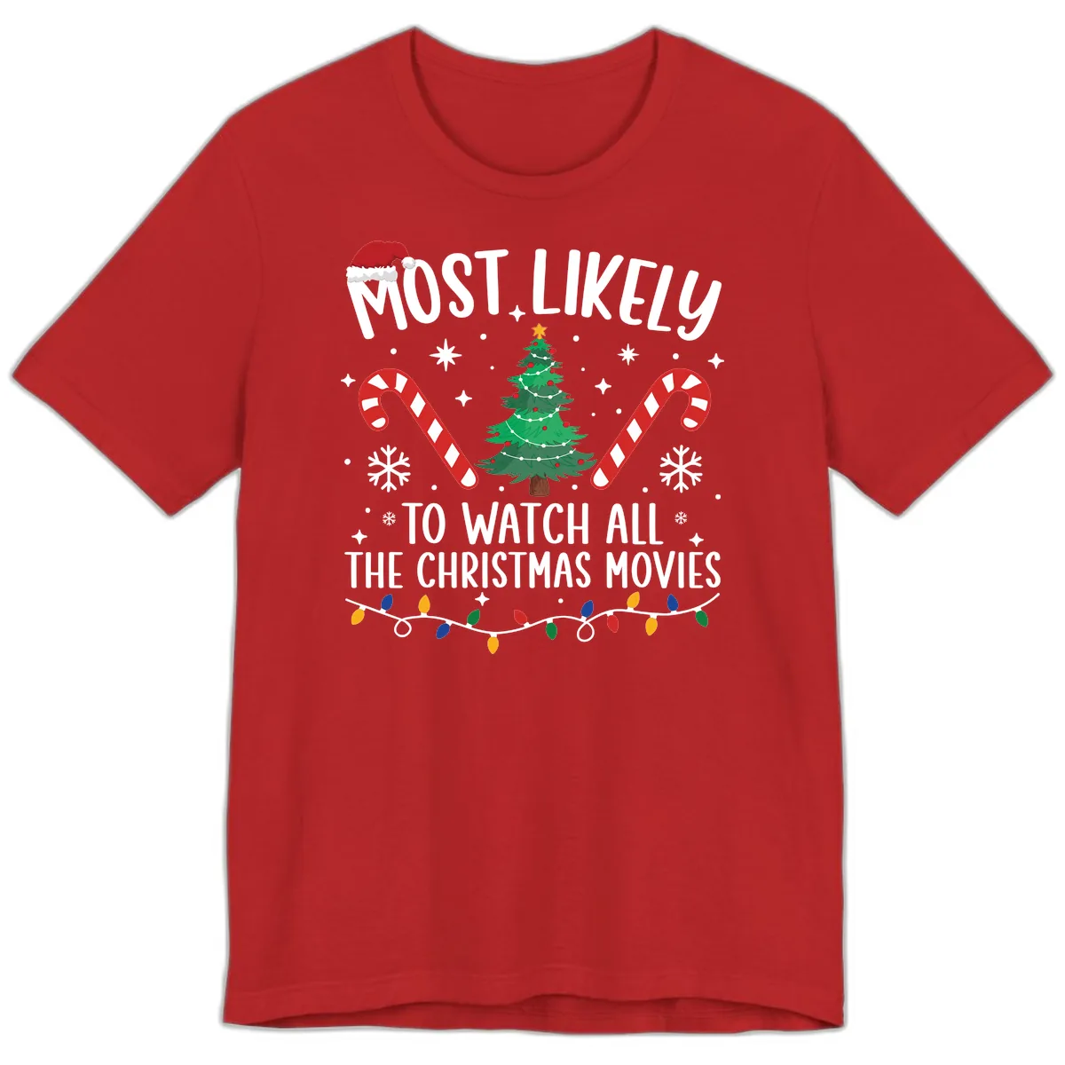 Most Likely To Watch All The Christmas Movies Premium T-Shirt in Red