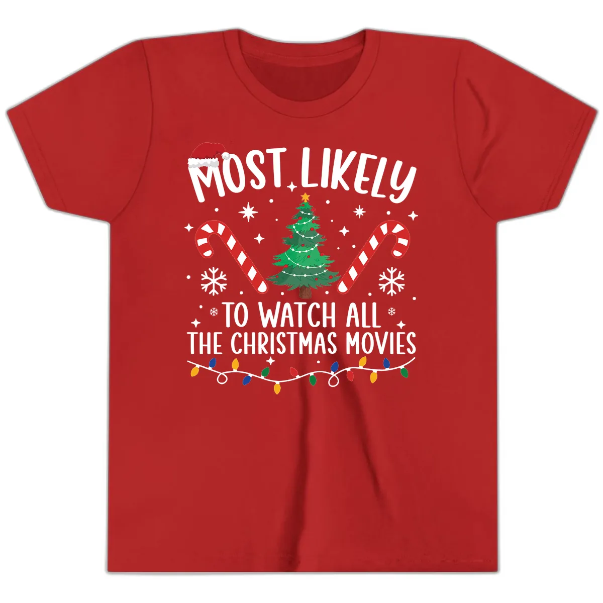 Most Likely To Watch All The Christmas Movies Youth T-Shirt in Red