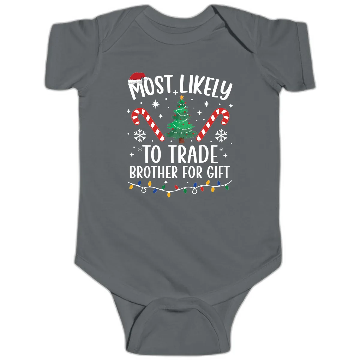 Most Likely To Trade Brother For Gift Baby Onesie in Charcoal