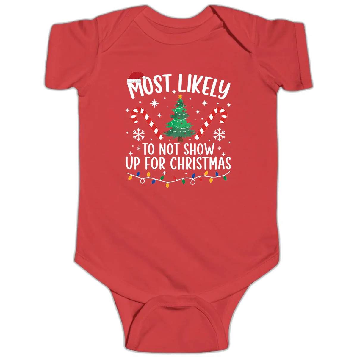 Most Likely To Not Show Up For Christmas Baby Onesie in Red