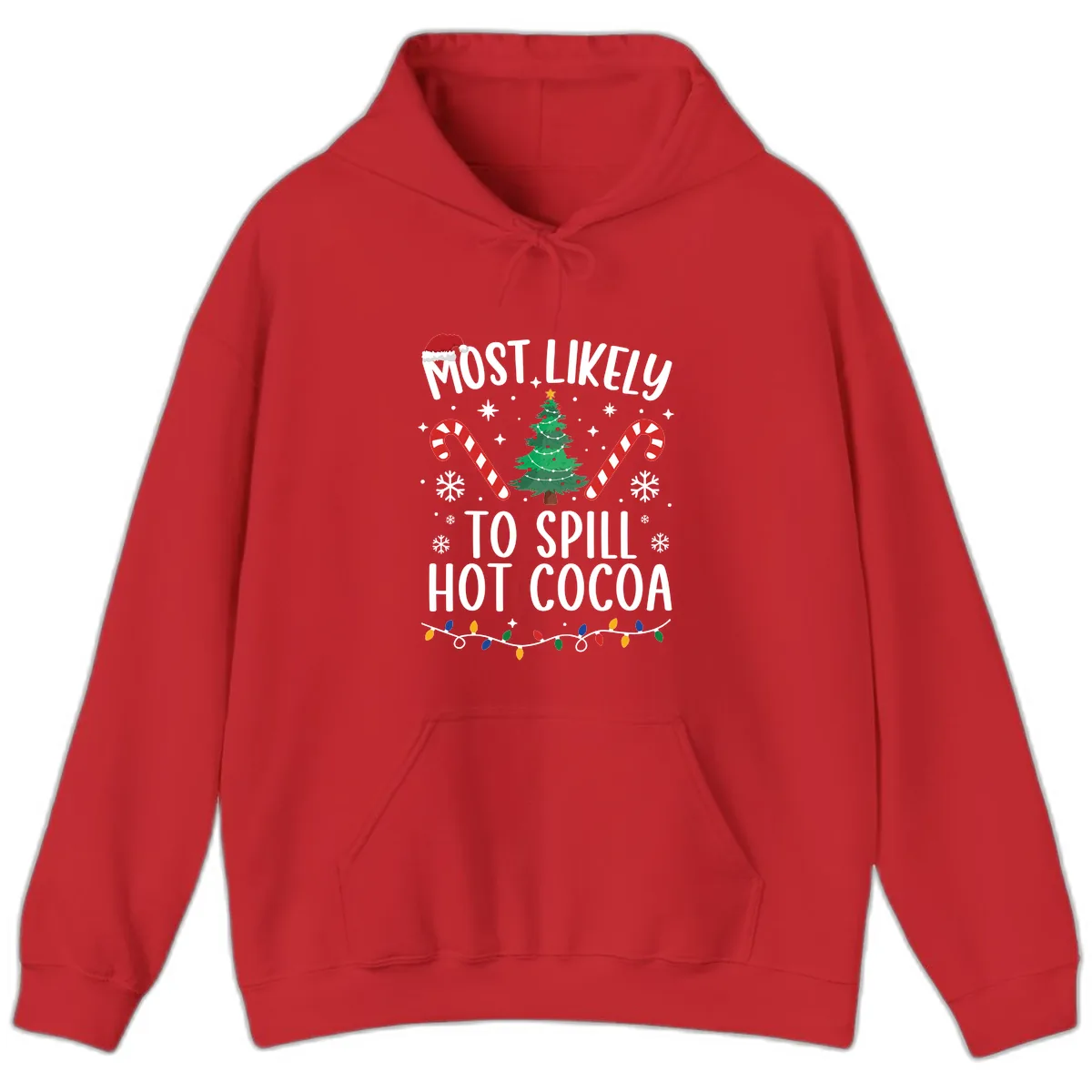 Most Likely To Spill Hot Cocoa Christmas Hoodie in Red