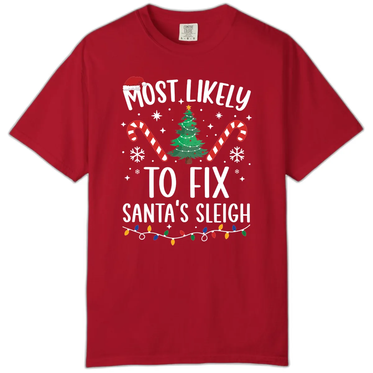Most Likely To Fix Santa's Sleigh Christmas Comfort Color in Red