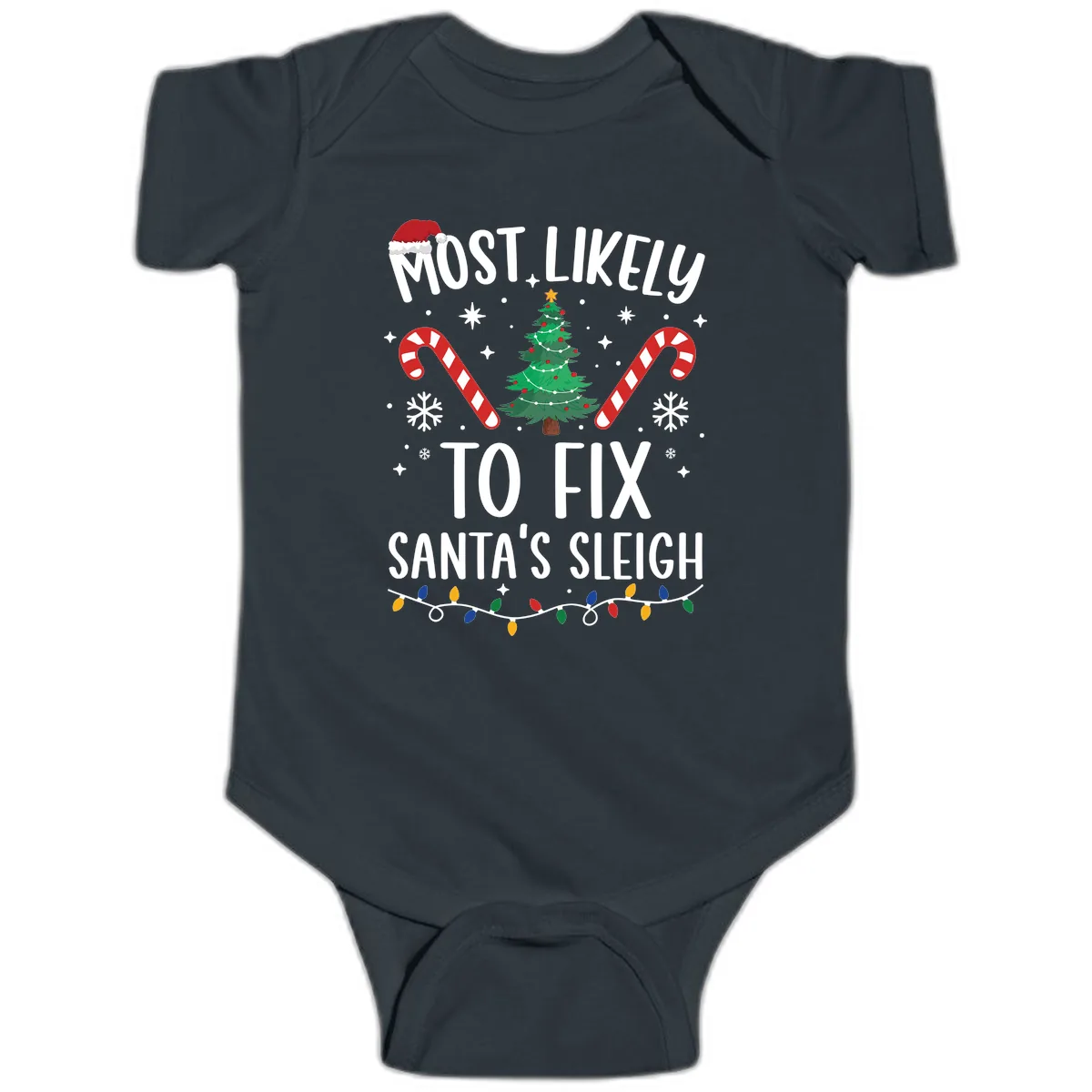 Most Likely To Fix Santa's Sleigh Christmas Baby Onesie in Black