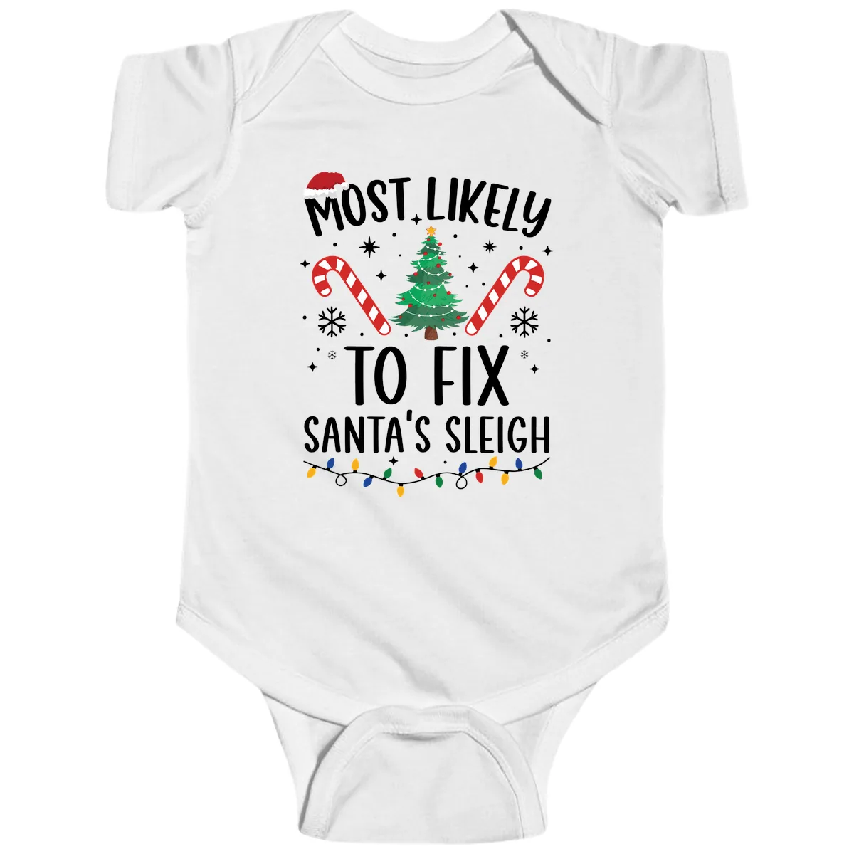 Most Likely To Fix Santa's Sleigh Christmas Baby Onesie in White