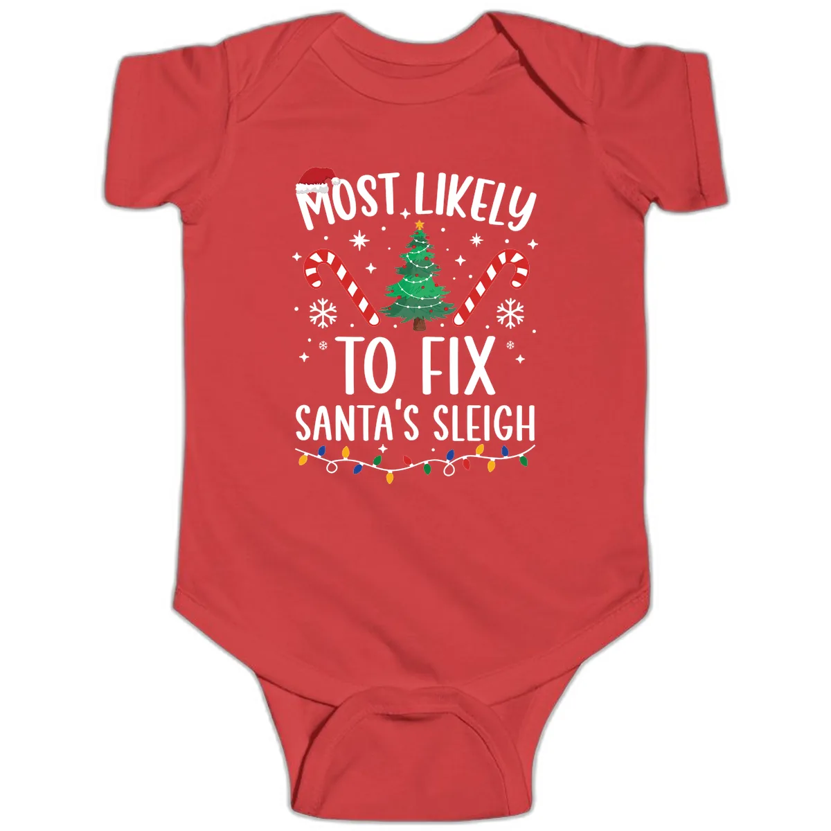 Most Likely To Fix Santa's Sleigh Christmas Baby Onesie in Red
