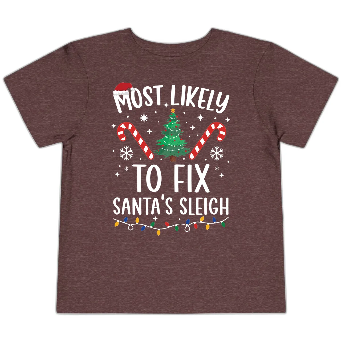 Most Likely To Fix Santa's Sleigh Christmas Toddler T-Shirt in Heather Maroon