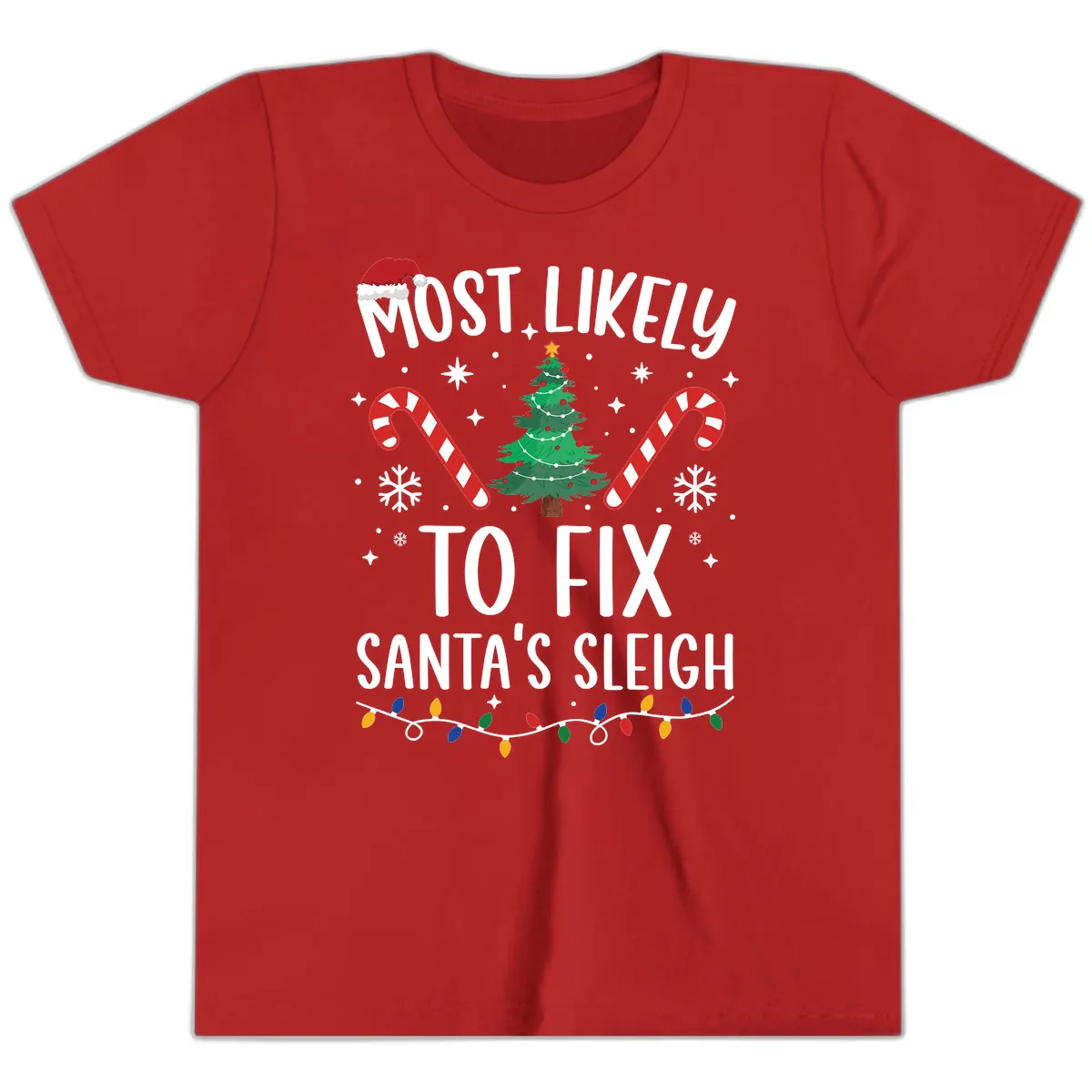 Most Likely To Fix Santa's Sleigh Christmas Youth T-Shirt in Red