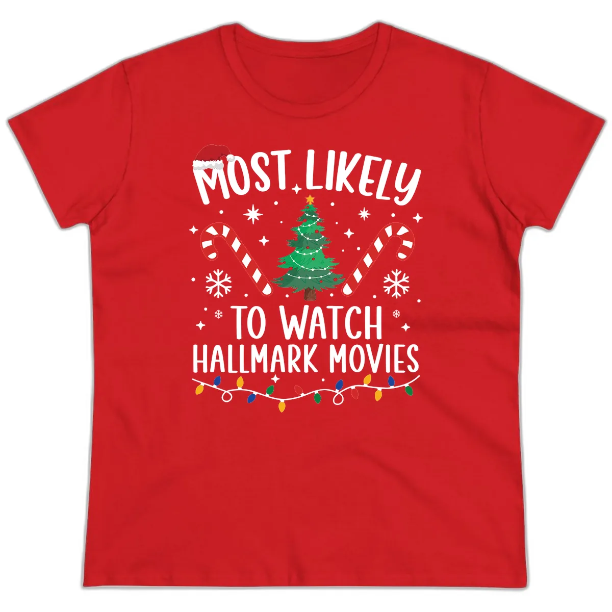 Most Likely To Watch Hallmark Movies Ladies Tee in Red