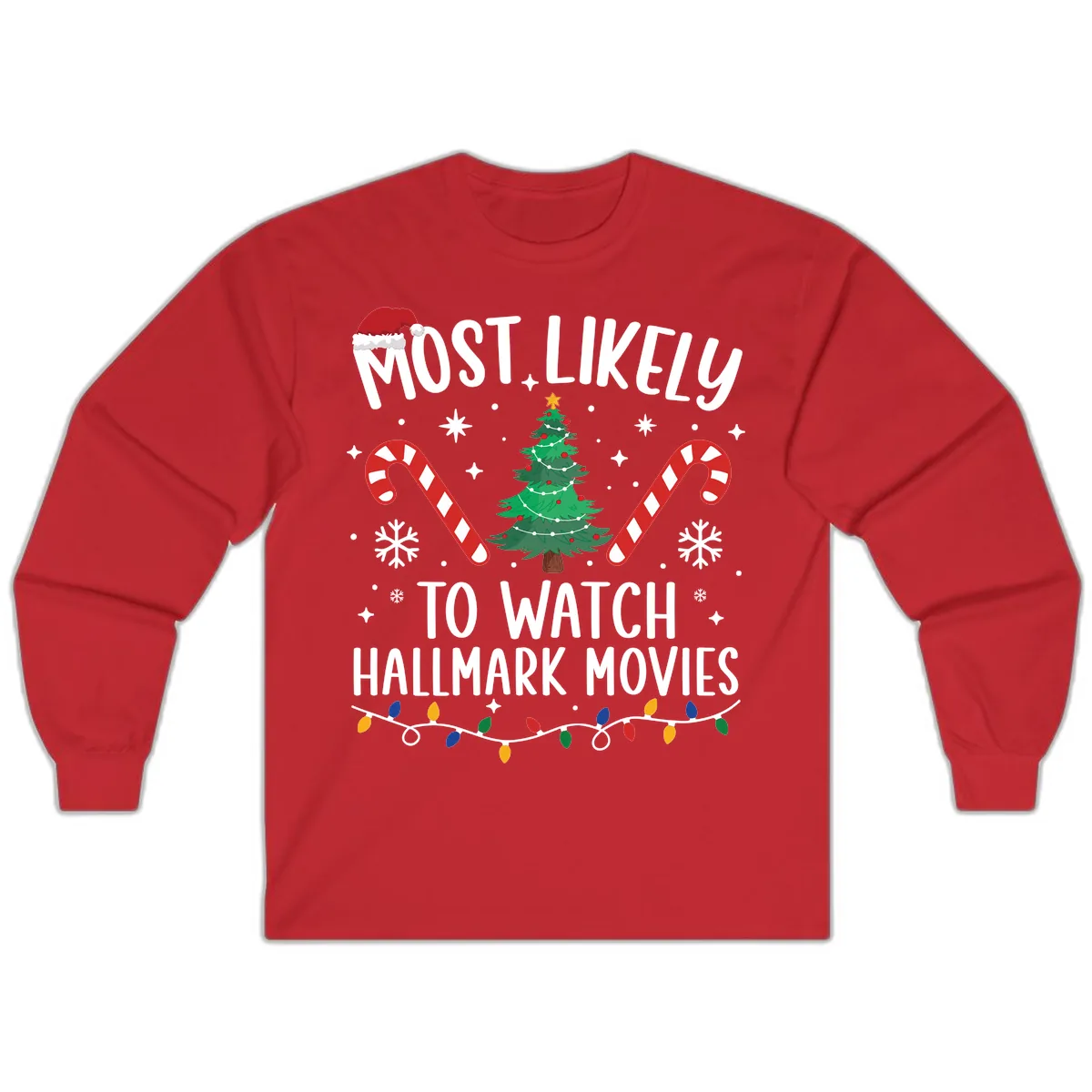 Most Likely To Watch Hallmark Movies Long Sleeve in Red