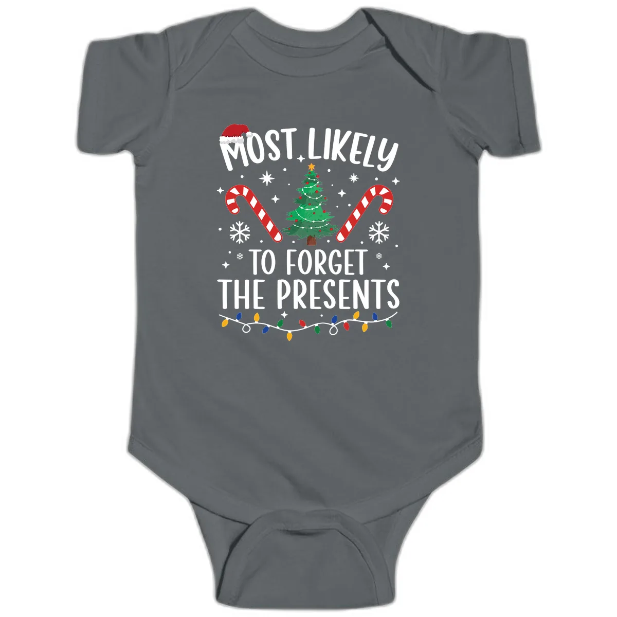 Most Likely To Forget The Presents Baby Onesie in Charcoal